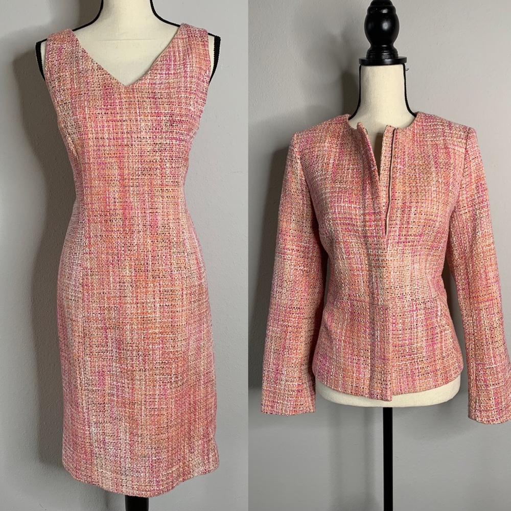 Talbots Tweeted Two Piece Knee Length Sheath Dress & Blazer Suit Set